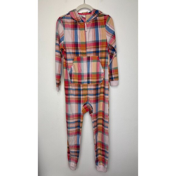 Cat & Jack Girls XL Plaid Union Suit One Piece Hooded Pajama Fleece Pink Red - Picture 3 of 14